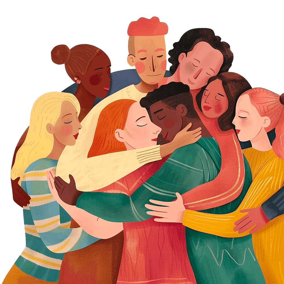 Illustrazione di un gruppo di persone che si abbracciano